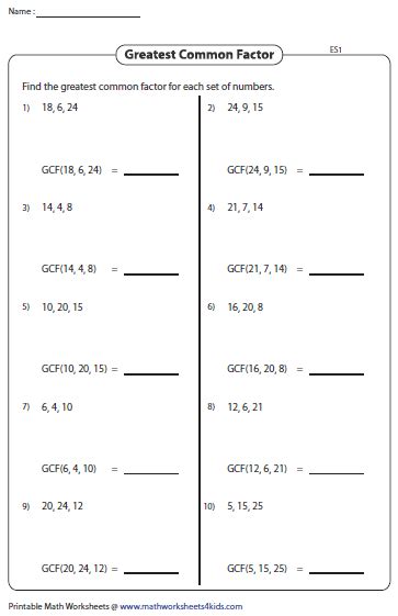gcf of 3 numbers worksheet.